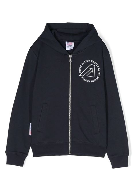 Navy Blue Hoodie With Logo Print On Front And Back AUTRY KIDS | KHAK006B