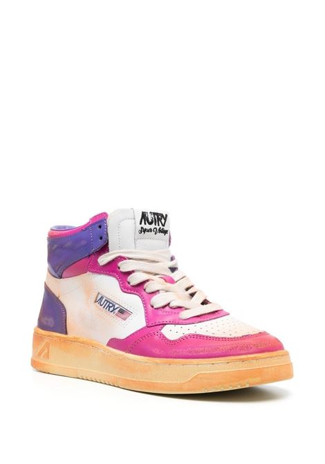 Super Vintage Medalist Mid Sneakers in White, Fuchsia and Violet Leather AUTRY | AVMWSV16
