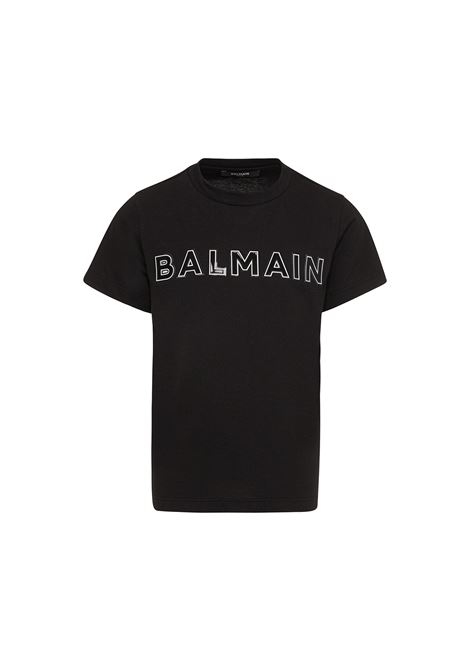 T-Shirt Nera Con Logo Applicato BALMAIN KIDS | BS8S11-J0177930
