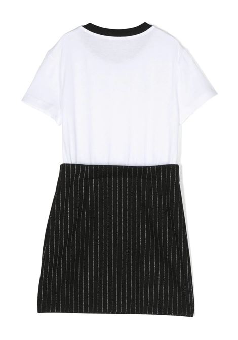 Two-Tone Dress with Logo and Pinstripe Skirt BALMAIN KIDS | BT1A91-Z1537930BC