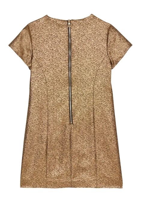 Golden Short Sleeve Dress With Buttons BALMAIN KIDS | BT1B81-B0065219NE