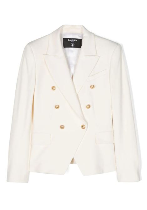 White Double-Breasted Jacket With Embossed Gold Buttons BALMAIN KIDS | BT2A24-J0035102OR