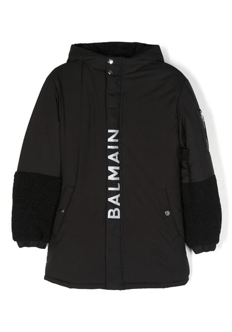 Black Midi Jacket With Logo and Teddy Insert BALMAIN KIDS | BT2P20-Z1519930