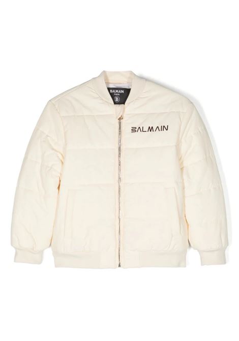 Cream Bomber Jacket With Balmain Lettering BALMAIN KIDS | BT2Q47-N0165106