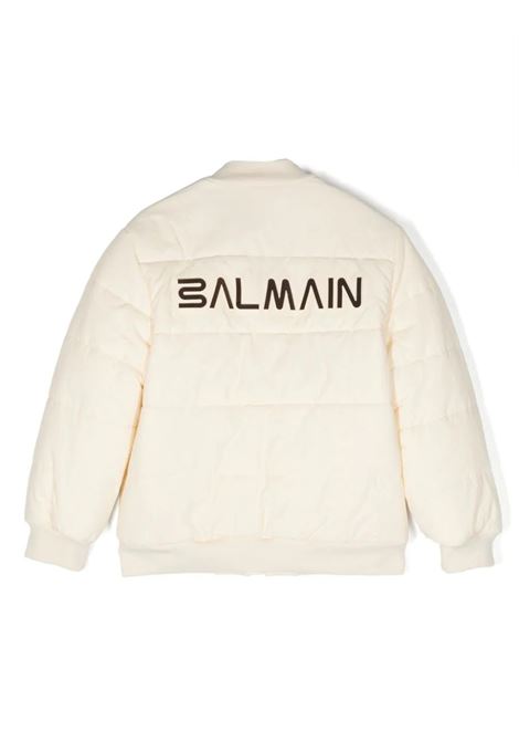 Cream Bomber Jacket With Balmain Lettering BALMAIN KIDS | BT2Q47-N0165106