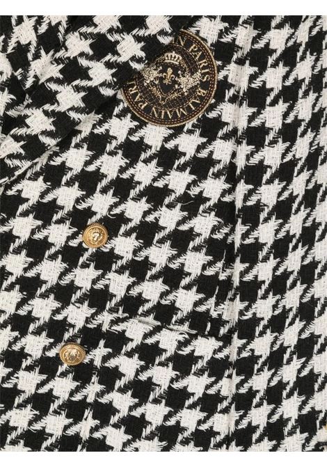 Houndstooth Double-Breasted Coat With Logo Patch BALMAIN KIDS | BT2Q64-E0119930AV