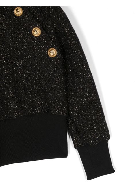 Black Hoodie With Glitter And Gold Buttons BALMAIN KIDS | BT4B00-E0112930OR