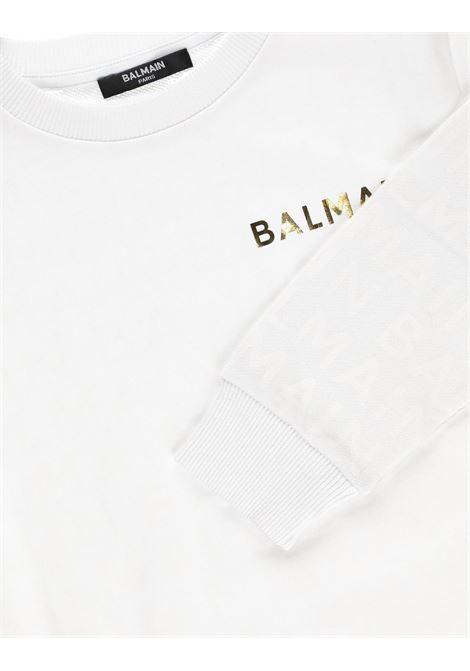 White Balmain Sweatshirt With All-Over Logo BALMAIN KIDS | BT4P90-Z1524100BC