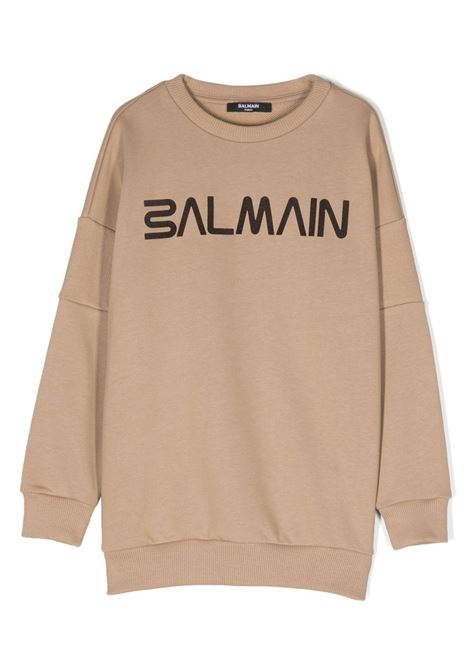 Beige Oversized Sweatshirt With Balmain Lettering BALMAIN KIDS | BT4Q40-Z0081119