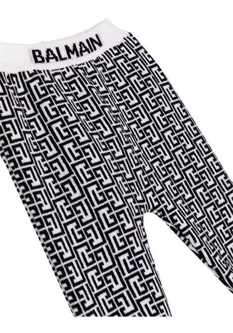 Black and White Monogram Knitted Leggings BALMAIN KIDS | BT6030-W0113100NE