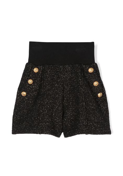Black Shorts With Glitter And Gold Buttons BALMAIN KIDS | BT6B69-E0112930OR