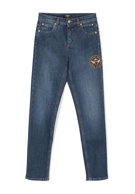 Jeans Straight-Leg Blu Con Patch Logo BALMAIN KIDS | BT6Q80-D0038618