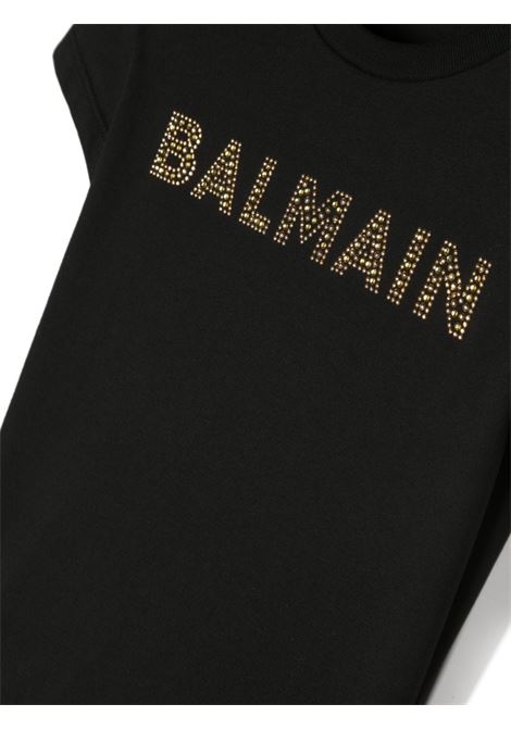 Black T-Shirt With Gold Rhinestone Logo BALMAIN KIDS | BT8A21-J0177930OR