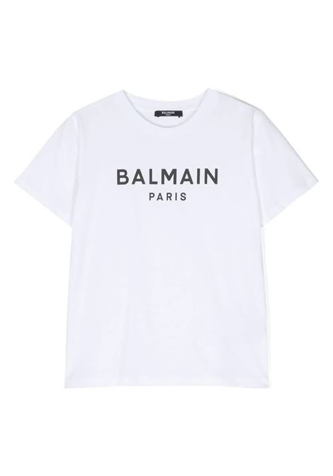 White T-Shirt With Contrast Logo BALMAIN KIDS | BT8P41-Z0082100NE