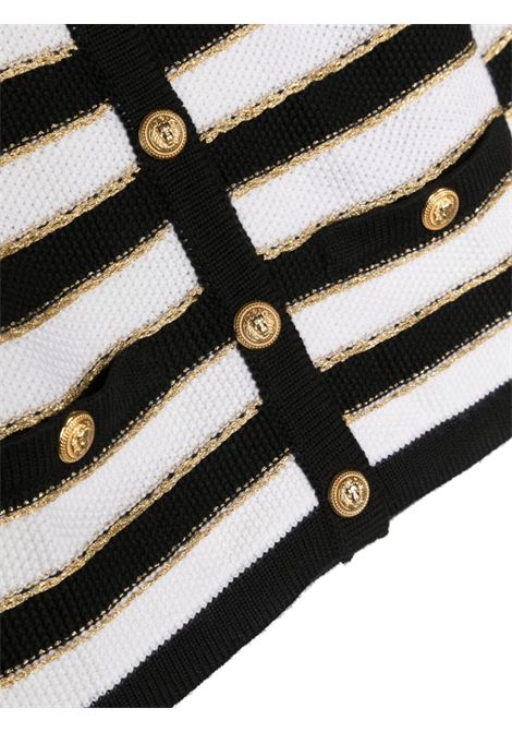 White Cardigan With Black and Gold Striped Pattern BALMAIN KIDS | BT9A30-W0012930AV
