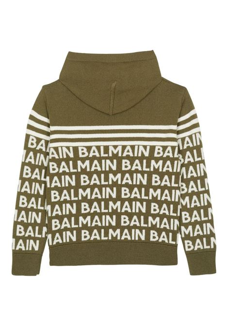 Green and White Monogram Pullover With Hood BALMAIN KIDS | BT9P10-W0101725AV