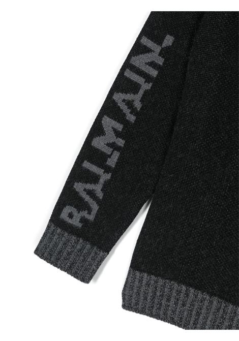 Black and Grey Cardigan With Logo BALMAIN KIDS | BT9P60-X0106930GR