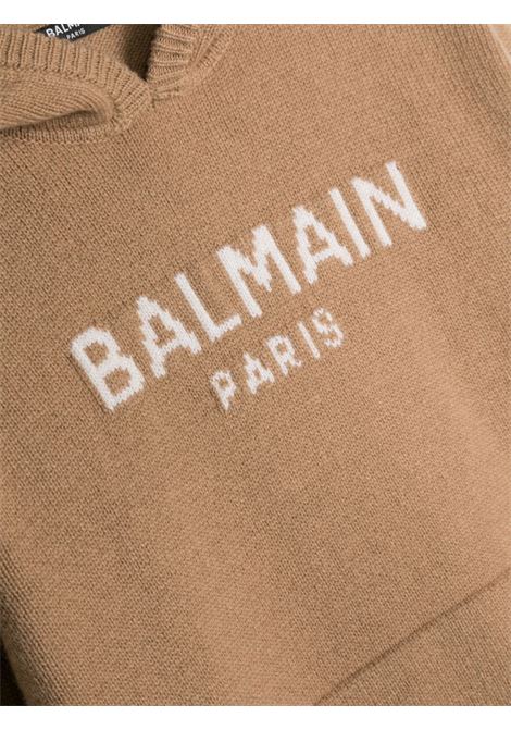 Camel Pullover With Logo and Hood BALMAIN KIDS | BT9P80-W0023116