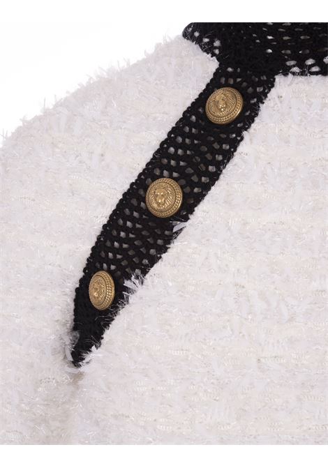 White Tweed Short Top With Black Piping BALMAIN | BF1AI105KE87GAB