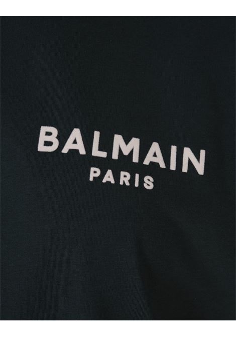 Green Short T-Shirt With Flocked Logo BALMAIN | BF1EE005BB01UFK