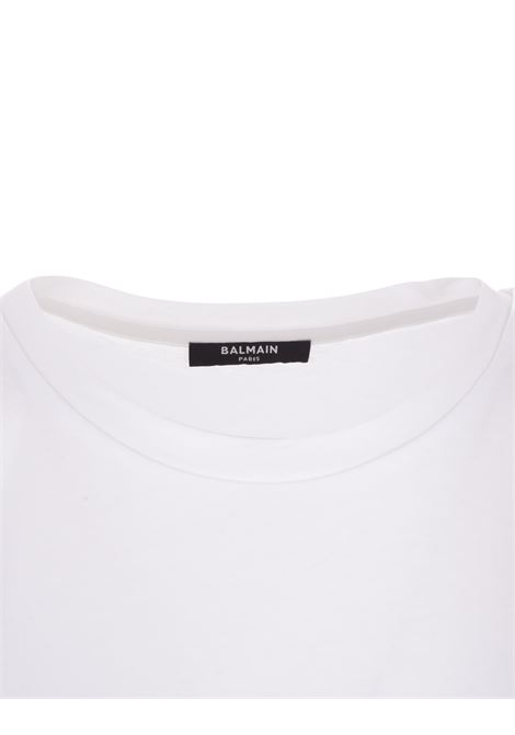 T-Shirt Bianca Con Logo Nero e Bottoni Dorati BALMAIN | BF1EF005BB02GAB