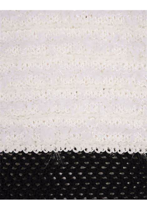 White Tweed Sweater With Black Crochet Finishes BALMAIN | BF1KA007KE87GAB
