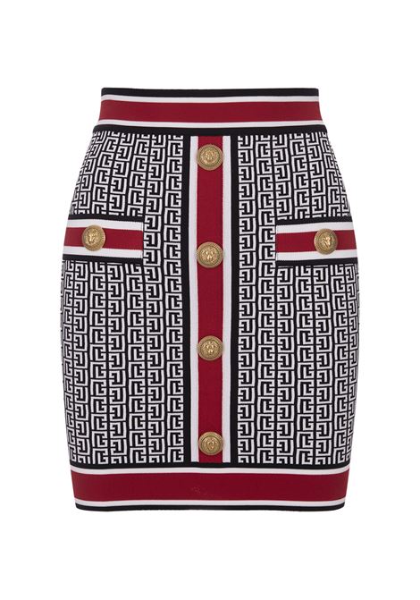 Black, White and Red Monogram Short Skirt BALMAIN | BF1LB292KE89EJC