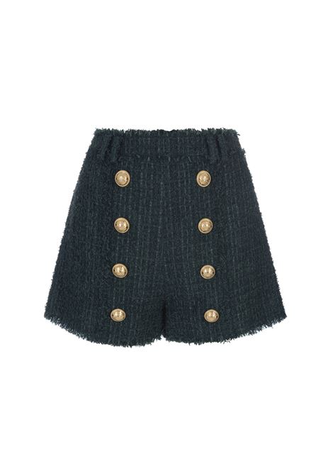 Green Tweed Shorts With Buttons BALMAIN | BF1PA313XF917CX