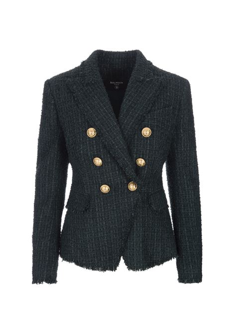 6 Buttons Jacket In Green Tweed BALMAIN | BF1SG165XF917CX