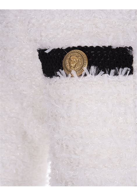 Blazer In Tweed Bianco Con Finiture Crochet Nere BALMAIN | BF1SK248KE87GAB