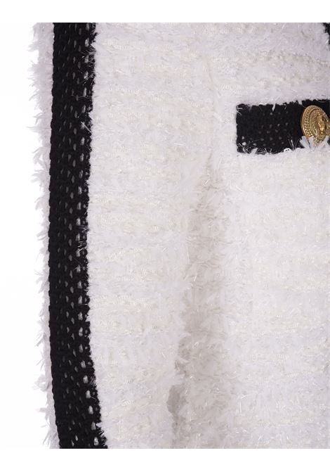 White Tweed Blazer With Black Crochet Finishes BALMAIN | BF1SK248KE87GAB