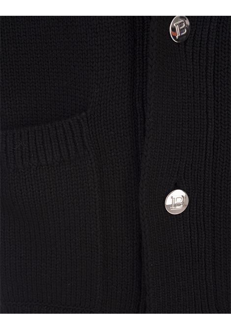 Black Cardigan With Logo Inlaid On Back BALMAIN | BH1KM000KC88EAB