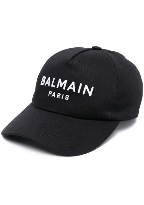 Black Baseball Hat With White Logo BALMAIN | BH1XA015CB24EAB