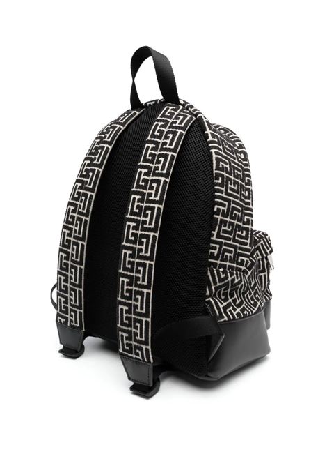 Backpack In Black And Ivory Jacquard With Maxi Monogram BALMAIN | BM1GE150TJMYGFE