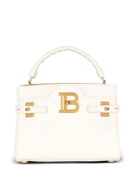 B-Buzz 22 Top Handle Bag In White Grained Leather With Monogram BALMAIN | BN1DA797LPGE0DA