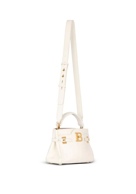 B-Buzz 22 Top Handle Bag In White Grained Leather With Monogram BALMAIN | BN1DA797LPGE0DA