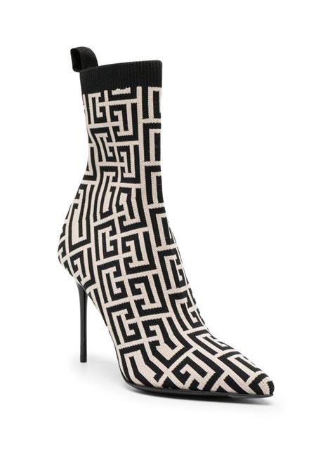 Black and Ivory Knitted Monogram Ankle Boots BALMAIN | BN1TA680TMGKGFE