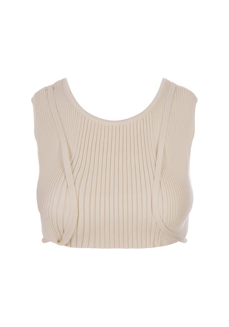 Dove Ribbed Crop Top With Back Fastening BARROW | F3BWWOTO112BW009