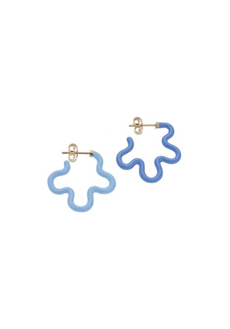 2 Tone Asymmetrical Flower Power Earrings In Baby Blue And Turquoise BEA BONGIASCA | GE201YGCC1