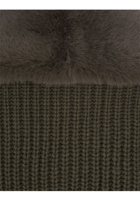 Military Green Maxi Cardigan With Faux Fur On Neckline BLUMARINE | 2M377AN0520