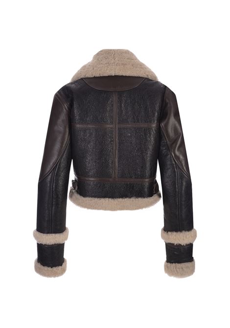 Black Shearling Jacket With Decorative Straps BLUMARINE | 4L015AP9905