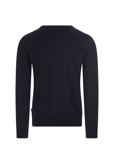Slim Fit Sweater In Dark Blue Virgin Wool BOSS | 50468239404