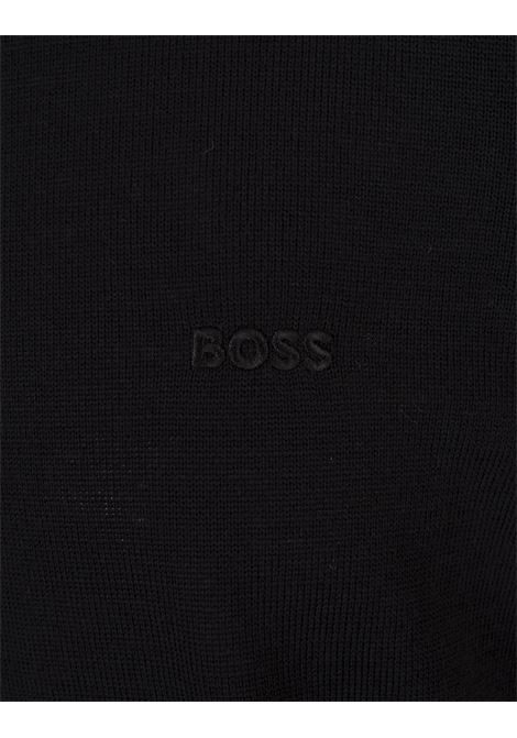 Black Eco Wool Sweater With Embroidered Logo BOSS | 50476364001