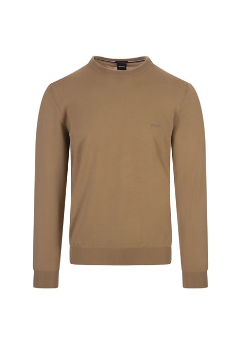 Beige Eco Wool Sweater With Embroidered Logo BOSS | 50476364260