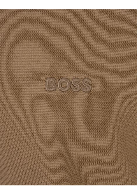 Beige Eco Wool Sweater With Embroidered Logo BOSS | 50476364260