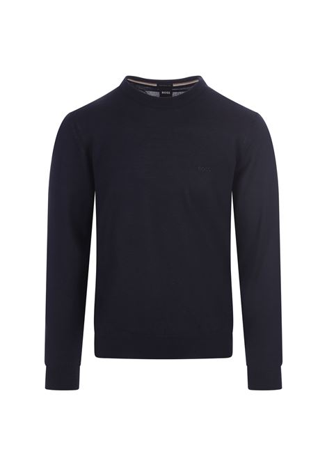Blue Eco Wool Sweater With Embroidered Logo BOSS | 50476364404
