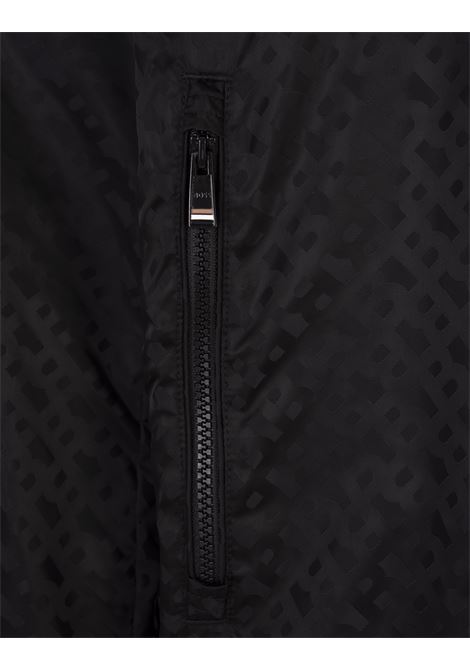 Black Water-Repellent Hooded Jacket With Monogram Jacquard BOSS | 50494294001