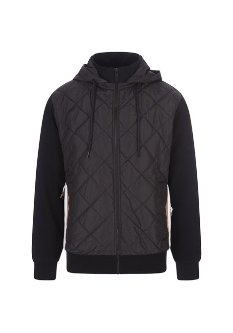 Black Zipped Hoodie With Quilted Nylon Front Insert BOSS | 50494631001