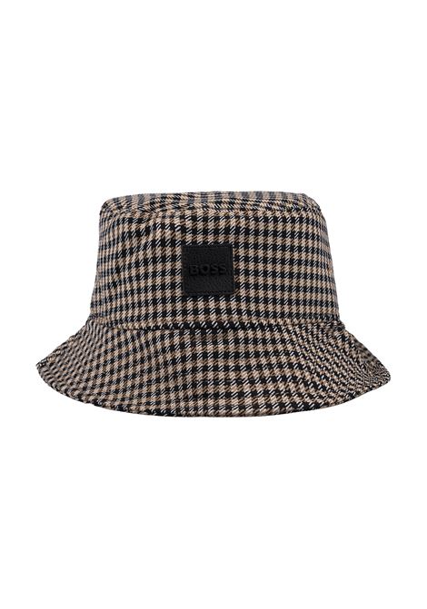Beige Twil Bucket Hat With Houndstooth Pattern and Logo Plate BOSS | 50495362260