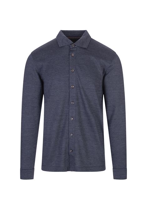 Dark Blue Regular Fit Shirt In Wool and Silk Jersey BOSS | 50495366404